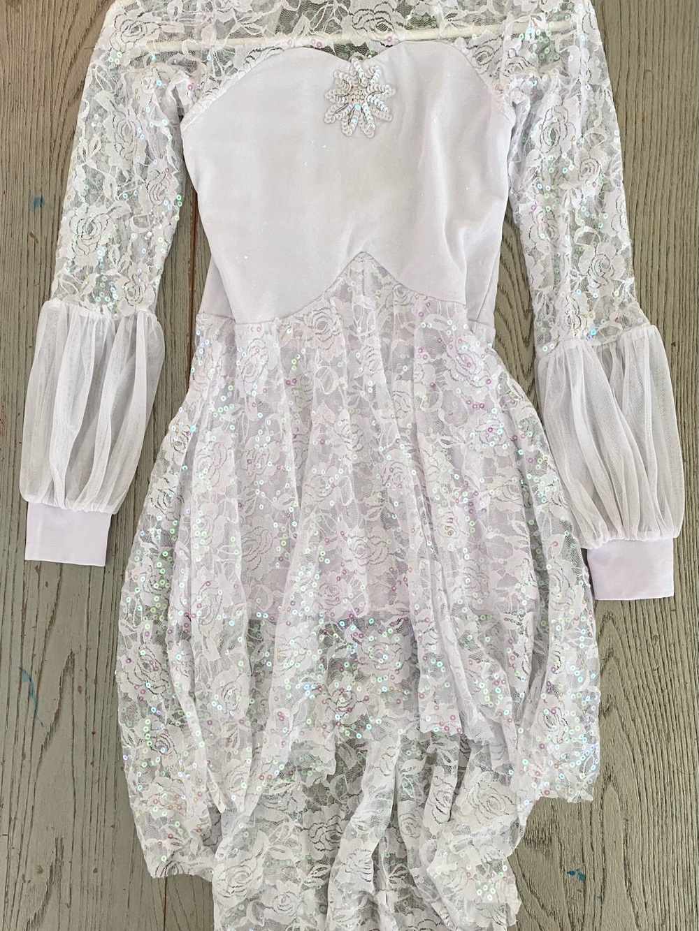Revolution White Lace Sequin Dress with Sheer Long Sleeves